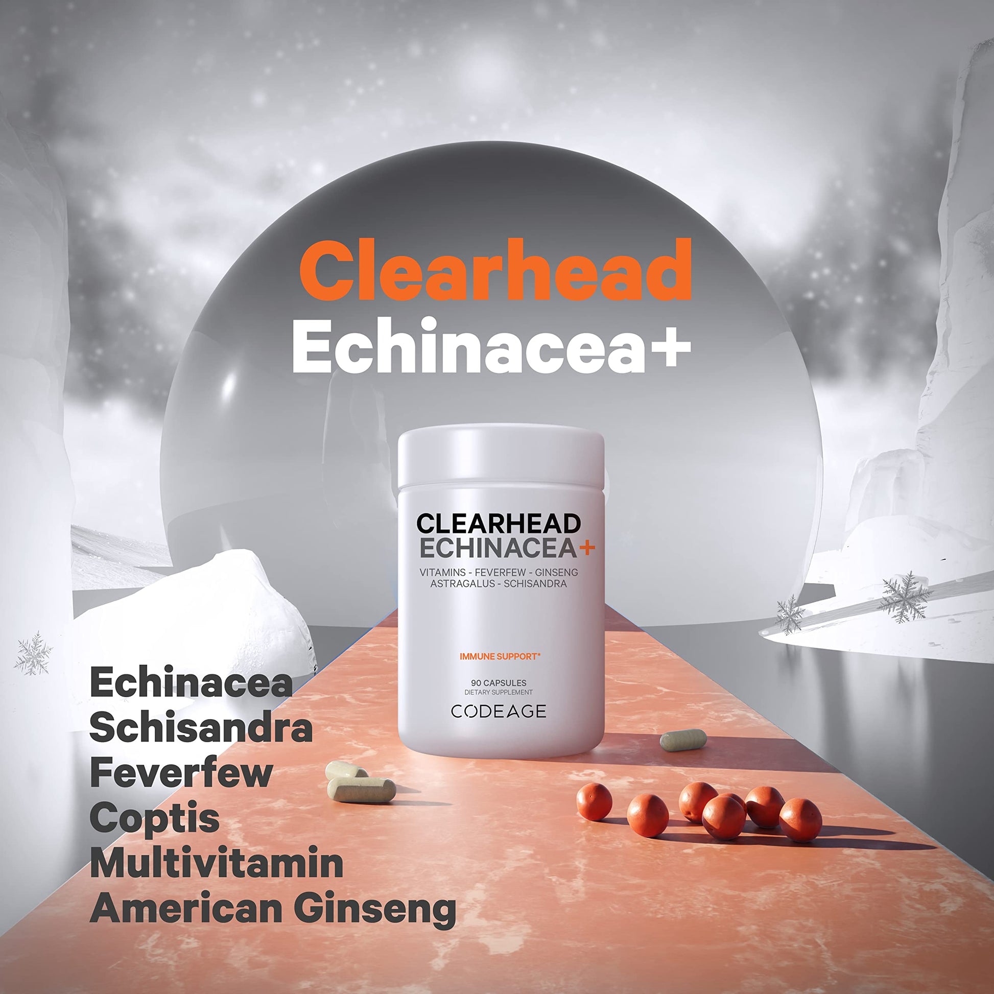 Codeage Clearhead Echinacea+ Supplement - Echinacea, Schisandra, Feverfew, Coptis, American Ginseng, Astragalus, Garlic, Probiotics, Vitamins C & D3, Zinc, Selenium - Clear Head Vitamin - 90 Capsules CodeageBuy Supplements Australia