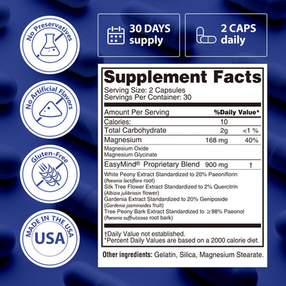 PureBotan Magnesium Oxide and Glycinate Extra Strength, Natural Sleep Aid Supplement EasyMind, High Absorption, Restful Sleep & Relaxation, Cortisol Lower, Natural-Gentle, Melatonin Free, 60 Capsules PureBotanBuy Supplements Australia