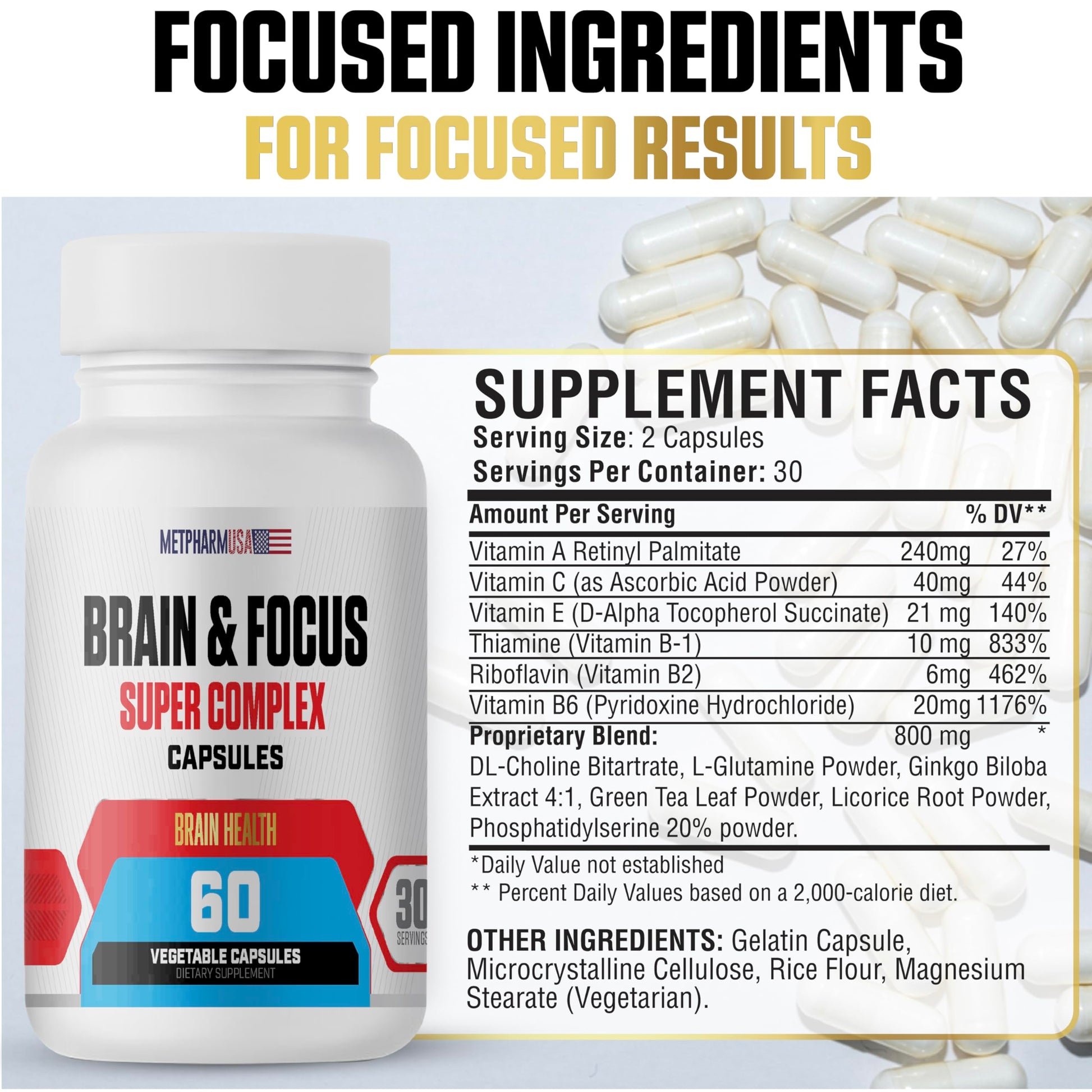MetpharmUSA Brain & Focus Nootropic Super Complex Supplement for Brain Support and Performance, Improved Focus Memory and Mental Performance MetpharmUSABuy Supplements Australia