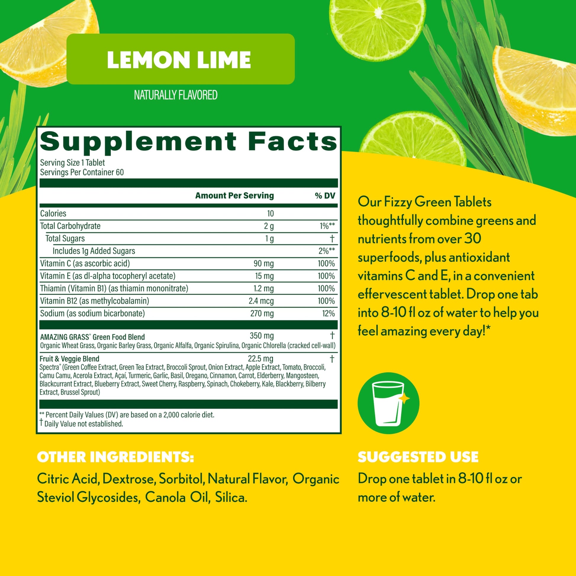 Amazing Grass Effervescent Tablets: Green Superfood Water Flavoring Tablet with Antioxidants & Alkalizing Greens, Lemon Lime, 60 Count Amazing GrassBuy Supplements Australia