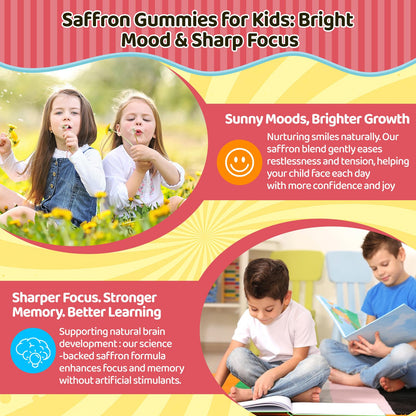 Liposomal Saffron Gummies for Kids 4+, Saffron Supplements w/Holy Basil, Rosemary, Magnesium Glycinate, Omega-3 & More, Brain Focus Support Supplement, Vegan, Organic, Sugar Free, 60 Chewables duwhotBuy Supplements Australia