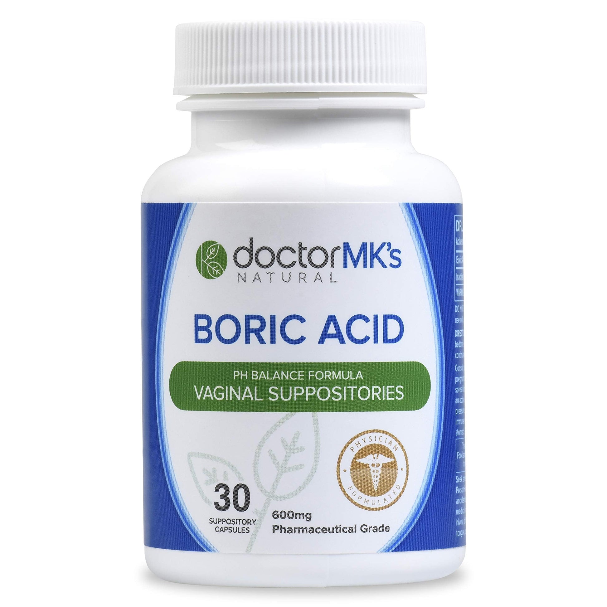 doctor MK's NATURAL Boric Acid Suppossitories (600mg) with Individually Wrapped Applicators doctor MK's NATURALBuy Supplements Australia