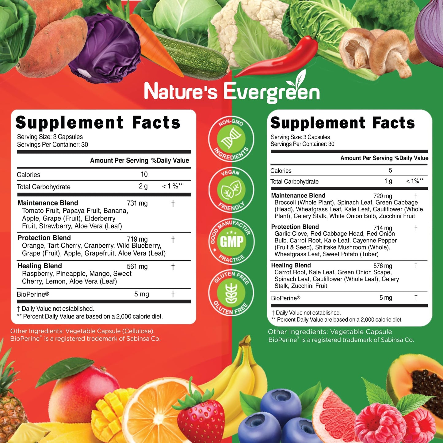 Fruits and Veggies Supplement - Nature Fruits and Vegetables Supplements - Vegan, Non GMO, Soy Free, Superfood Vitamins & Minerals Nutritional Balance - (Total 180 Capsules - Pack of 2) Made in USA Nature's EvergreenBuy Supplements Australia