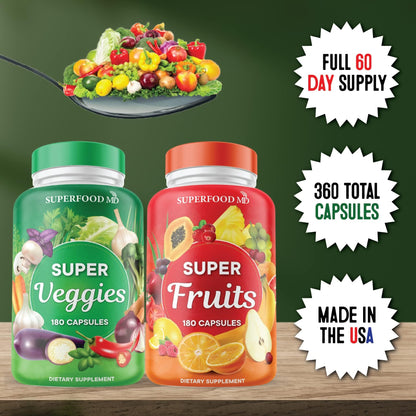 Superfood Fruit and Veggie Supplement - 360 Whole Super Fruit and Vegetable Supplements & Vitamin with Beta-Carotene, Soy Free- 180 Count (Pack of 2) Superfood MDBuy Supplements Australia