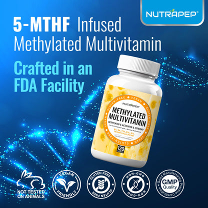NutraPep Methylated Multivitamin for Men Women - 5-MTHF Riboflavin Vitamin B2 B6 B12 B Complex Trimethylglycine Methyl Folate L Methylfolate Capsules Supplement NutraPepBuy Supplements Australia