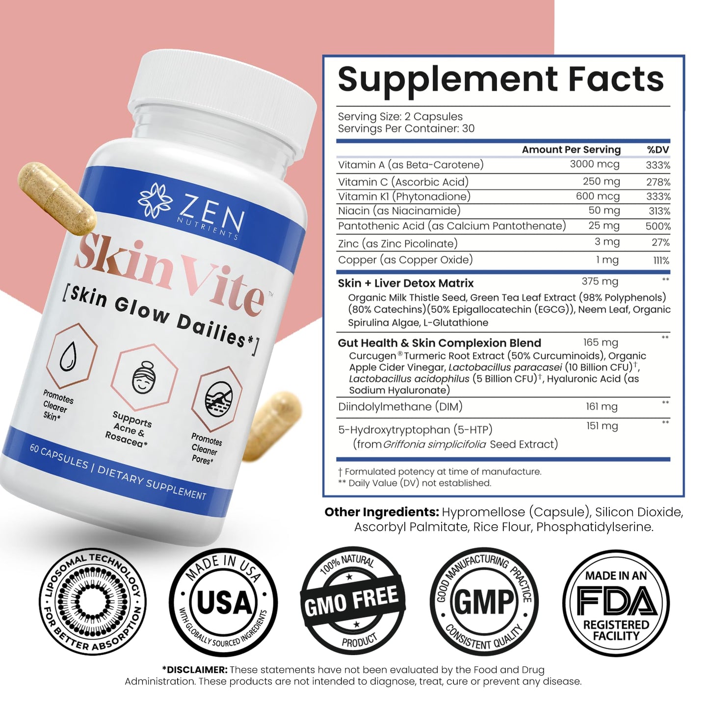 Zen Nutrients SkinVite Natural Skin Supplement for Women, Men & Teens - Hormonal Breakouts & Clear Skin Support Supplement - Detoxifying Vitamin for Acne and Digestion Support Zen NutrientsBuy Supplements Australia