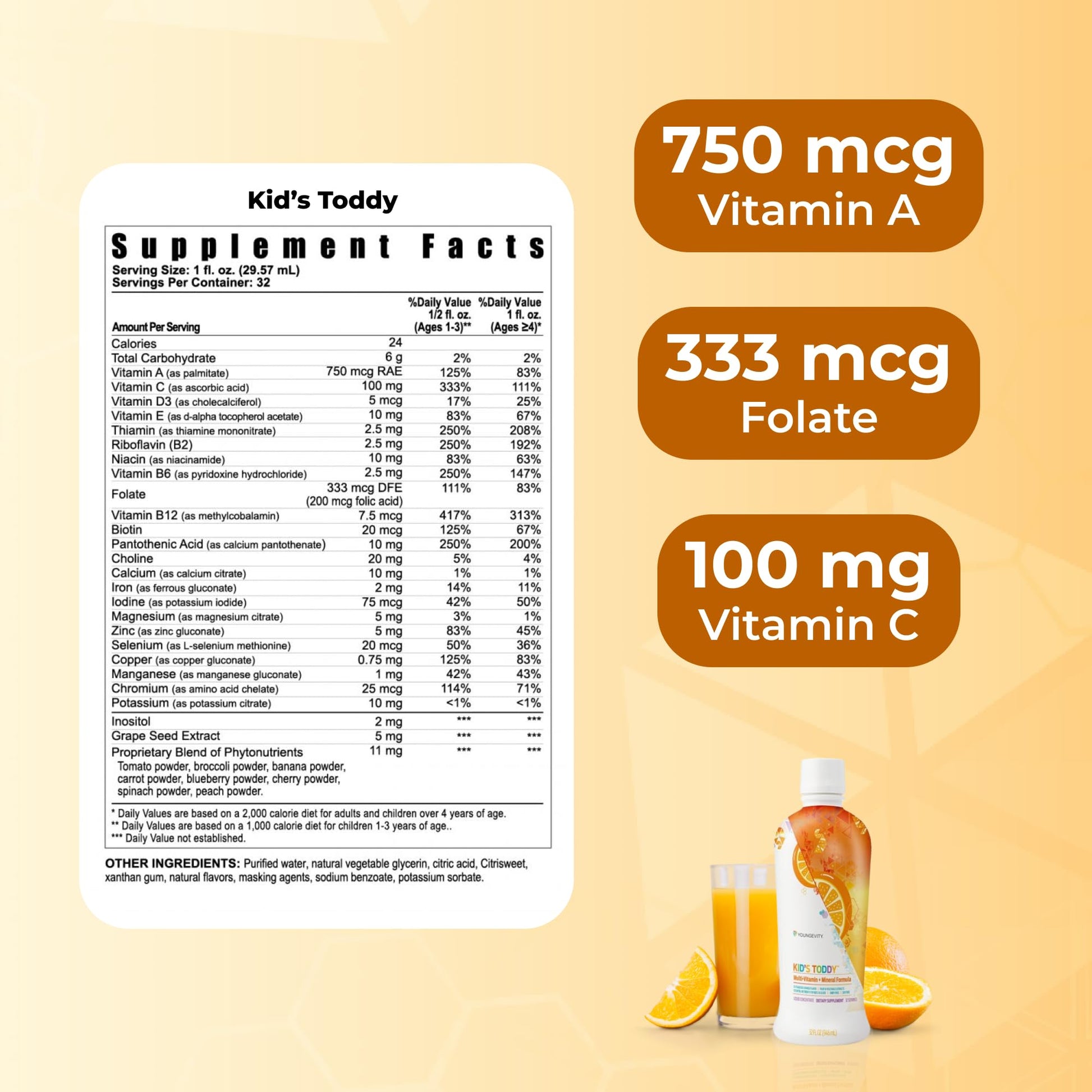 Youngevity Kid's Toddy™ - Mega Multivitamin for Kids & Children Age 2+ - 14 Vitamins, 10 Minerals, Phytonutrient Blend - Highly Absorbable - Great Tasting Orange 32 Fl Oz (Pack of 2) YoungevityBuy Supplements Australia