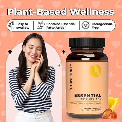 Future Kind Vegan Multivitamins - Glass Bottle & Made for Vegans with Omega 3 DHA, EPA, Vitamin B12 & D3 for Energy, Focus, & Mood (60 Softgels) Future KindBuy Supplements Australia