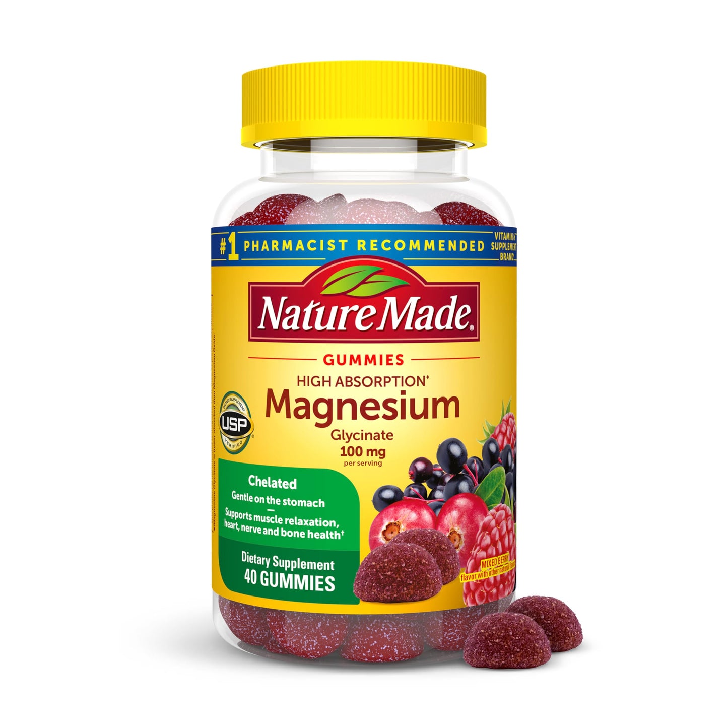 Nature Made High Absorption Magnesium Glycinate Gummies 100 mg per Serving, Muscle, Nerve, Bone and Heart Support