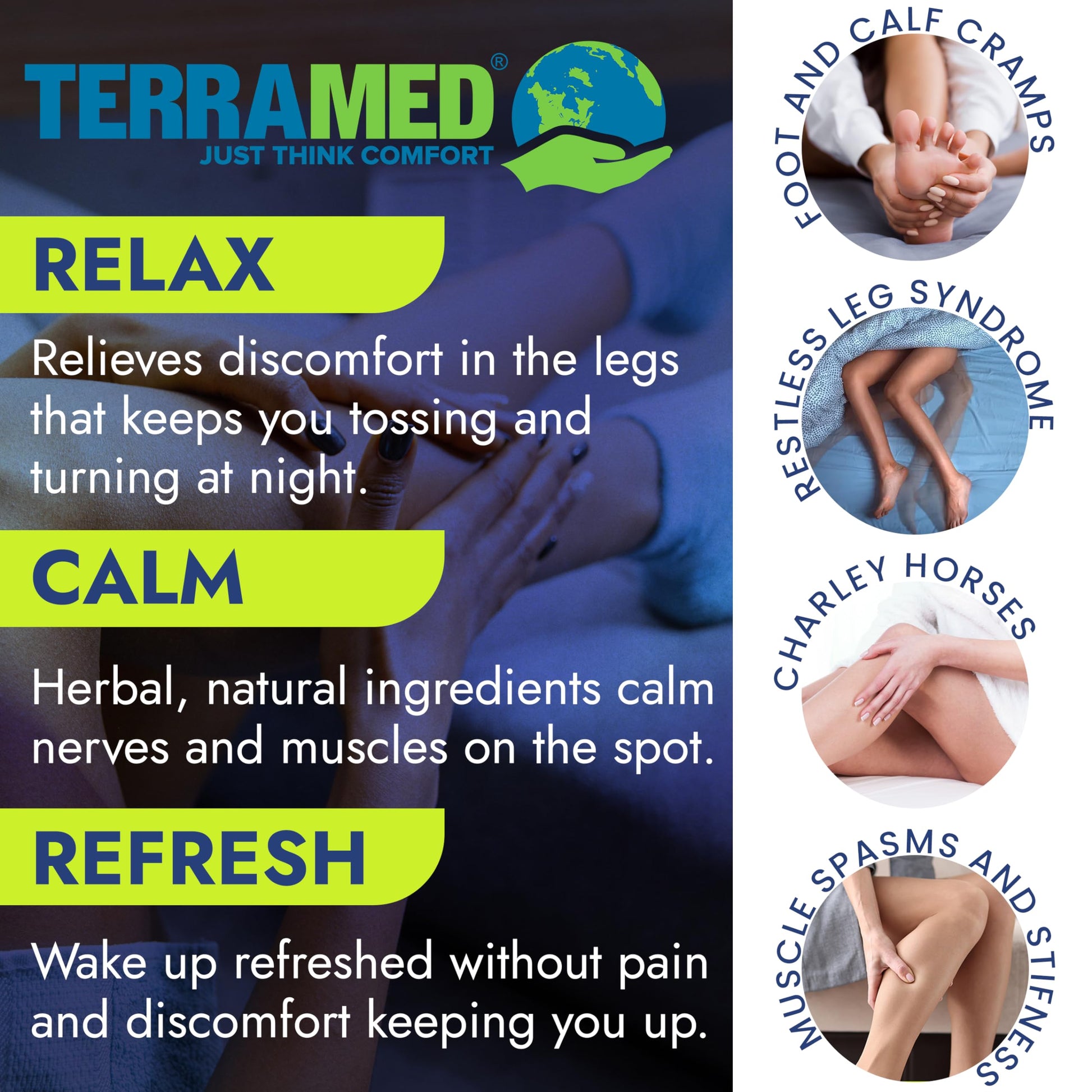 Terramed Just Think Comfort Fast Acting Leg Cramp Relief Aerosol Spray | Pain Relief for Muscle Spasms, Soreness, & Foot and Calf Cramps | Homeopathic Medicine for Restless Legs Syndrome Relief Terramed Just Think ComfortBuy Supplements Australia