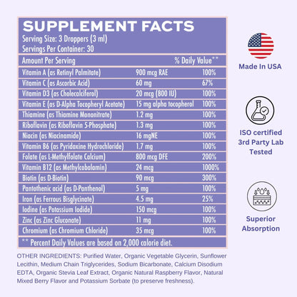 Vitaminally Women's Multivitamin liposomal Liquid Drops with Iron | 30 Day Supply | 3 FL Oz | Non-GMO | Gluten Free | Supports Overall Health, Energy and Beauty VitaminallyBuy Supplements Australia