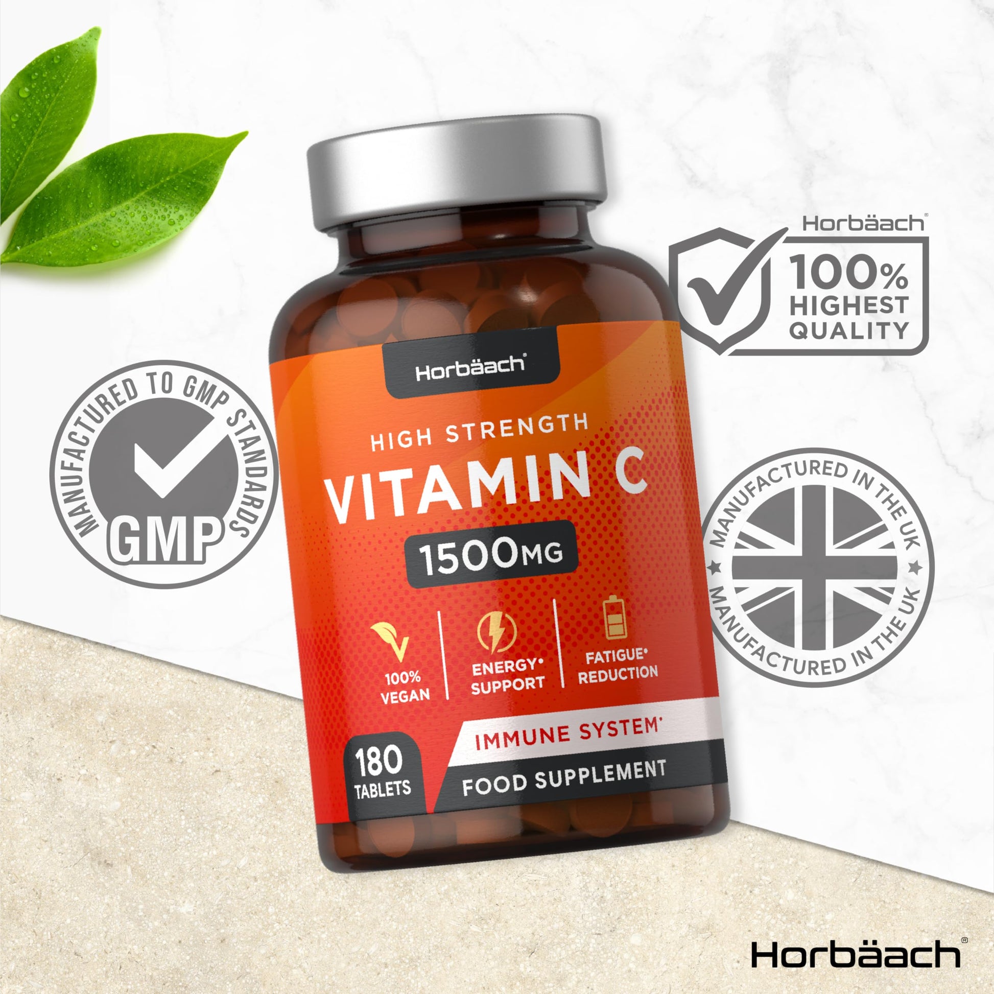 Vitamin C Tablets 1500mg | 180 Count | High Strength Vegan Supplement | No Artificial HorbäachBuy Supplements Australia