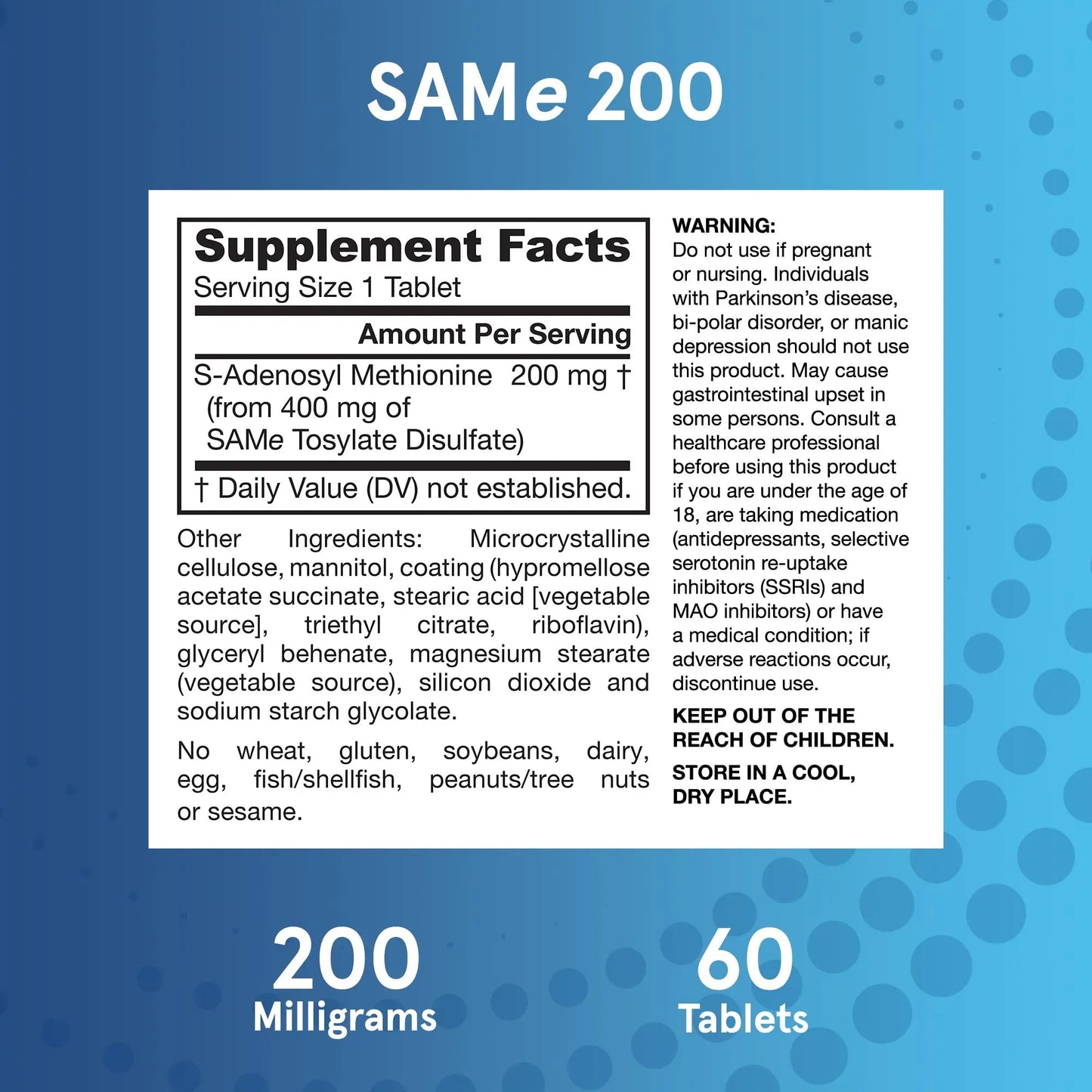 Jarrow Formulas® Same 200 mg, Supports Joint Health, Liver Function, Brain Metabolism, 60 Tablets, Up to A 60 Day Supply Jarrow FormulasBuy Supplements Australia
