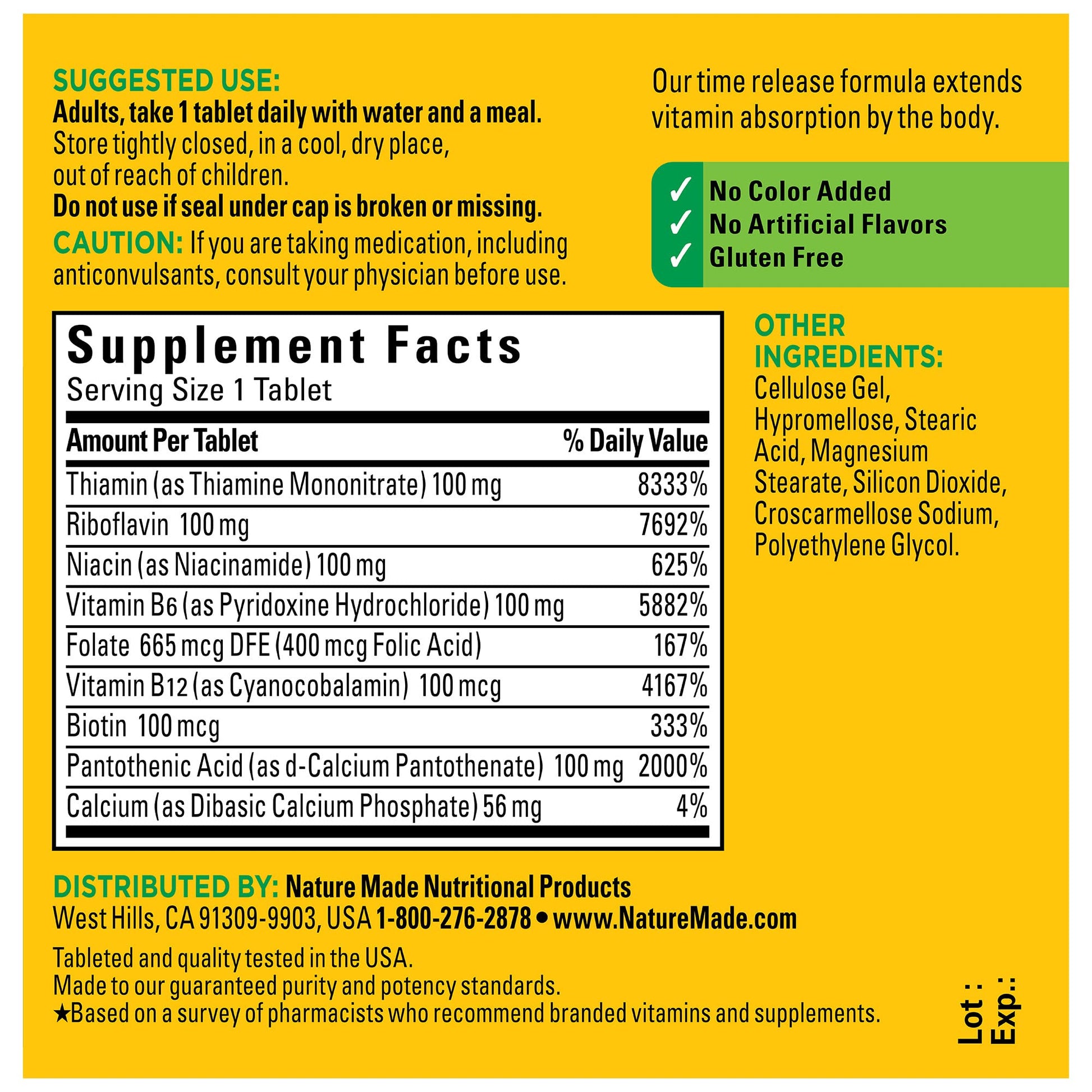 Nature Made Time Release Vitamin B-100 High Potency B Complex, Dietary Supplement Nature MadeBuy Supplements Australia