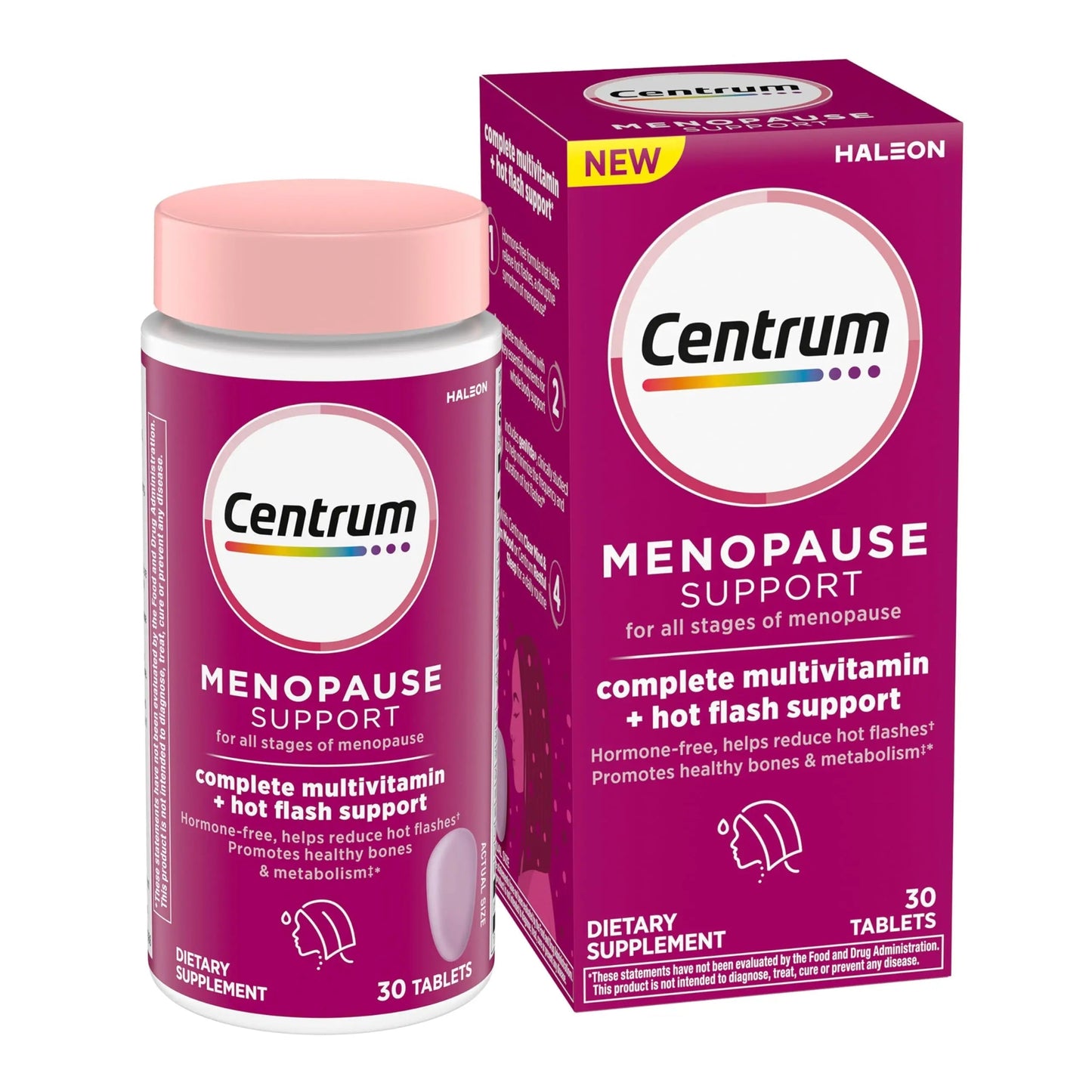 Centrum Complete Multivitamin Supplement + Hot Flash Support Menopause Support Tablets, with Clinically Studied geniVida, 30 Count Centrum