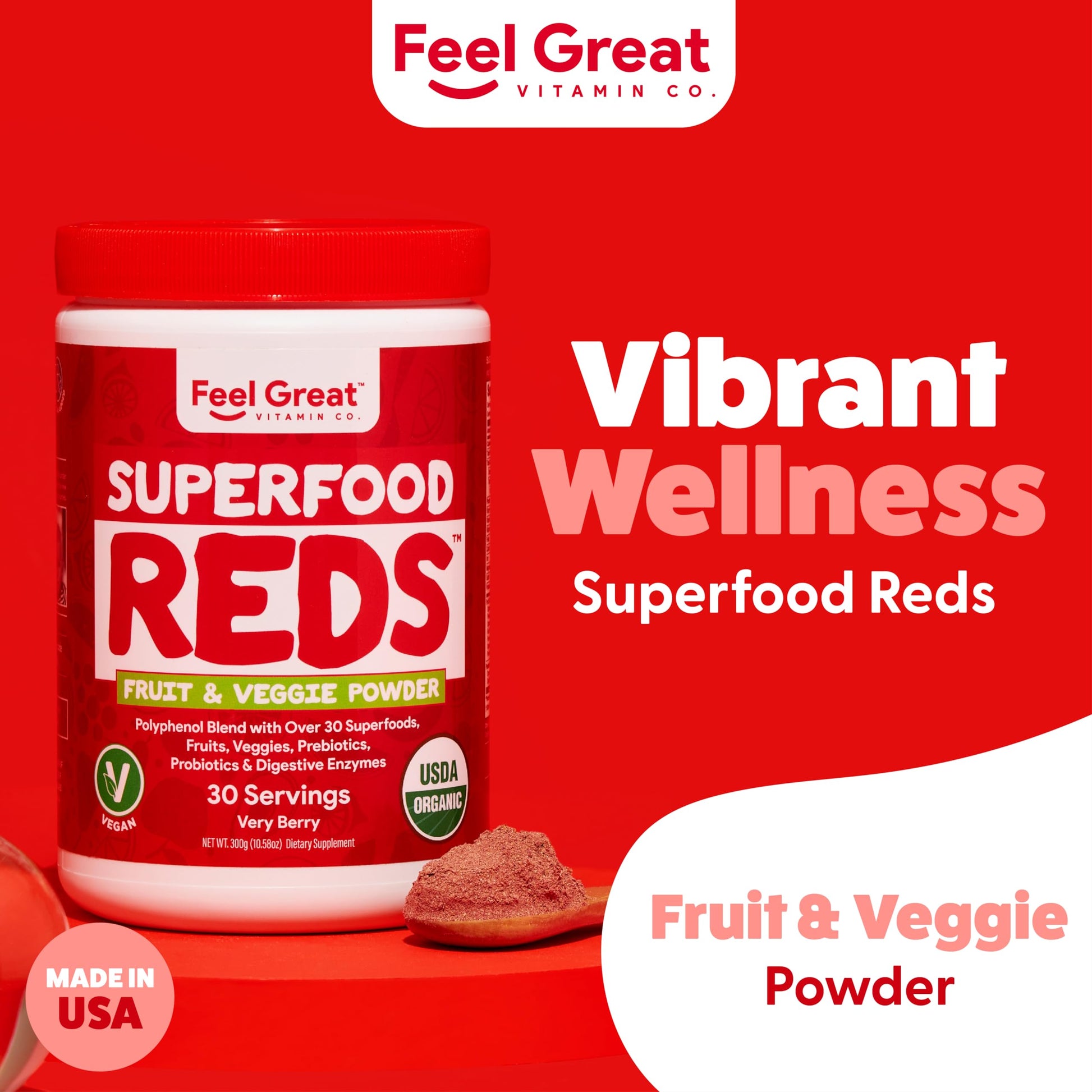 Feel Great Organic Superfood Reds Powder Packed with Beet Root Powder | Digestive Support Including Bloating Relief | Fruit and Veggie Polyphenols Supplement. The Feel Great Vitamin CompanyBuy Supplements Australia