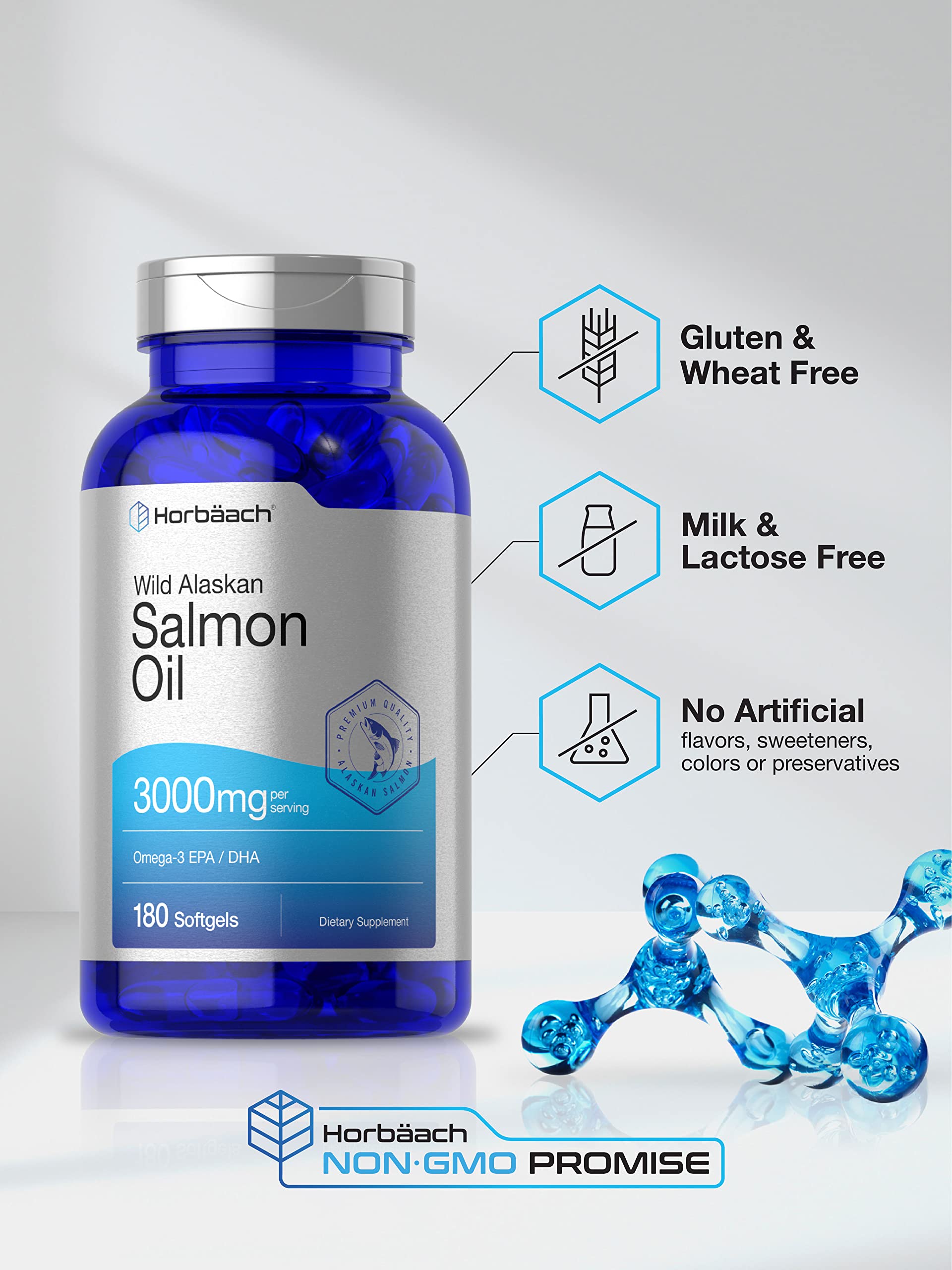 Wild Alaskan Salmon Fish Oil | 180 Softgel Capsules | Gluten Free, Non-GMO | High Potency HorbäachBuy Supplements Australia