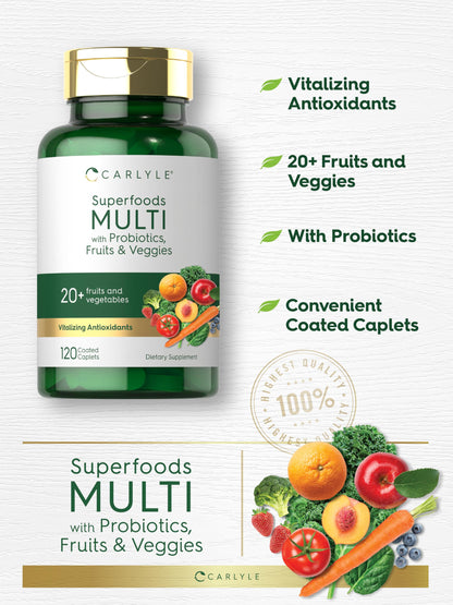 Carlyle Fruits and Veggies Supplement | 120 Count | Superfood Multivitamin with Probiotics | Made with 20 Fruits and Vegetables | Non-GMO & Gluten Free CarlyleBuy Supplements Australia