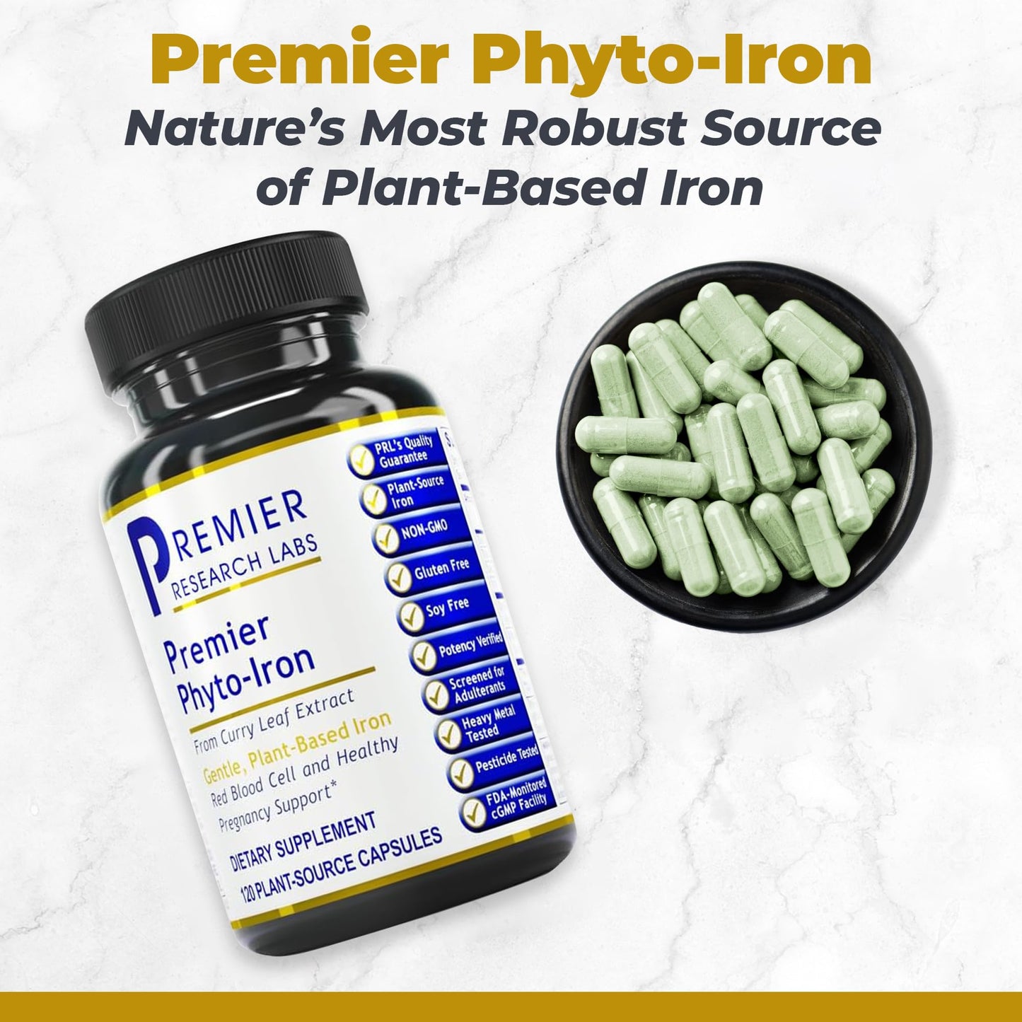 Premier Research Labs Phyto-Iron - Plant Based Iron for Men & Women for Blood Support, Curry Leaves Supplement, Iron Supplements, Non-Heme Iron, 18mg Iron Per Serving - 120 Vegetarian Capsules Premier Research LabsBuy Supplements Australia