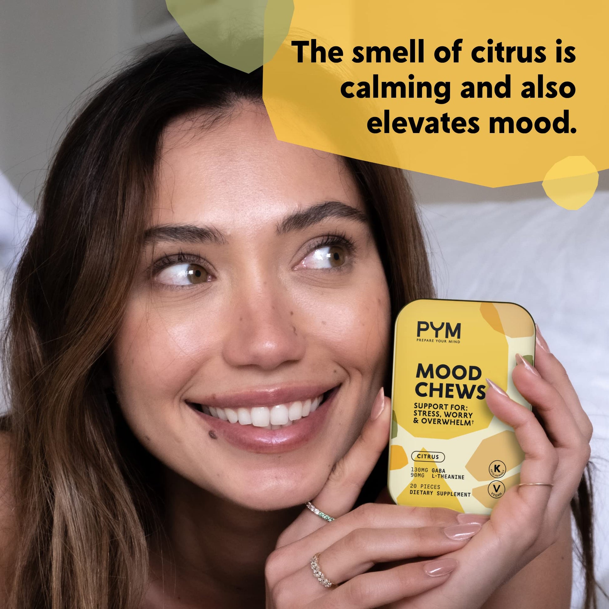 PYM Citrus Mood Chews Support for Stress, Worry & Overwhelm, 120 Count | 130mg GABA, 90mg L-Theanine | Vegan, Non-GMO, Gluten-Free, No Added Sugar | All-Natural Mood Balance Supplement Made in USA PYM HealthBuy Supplements Australia