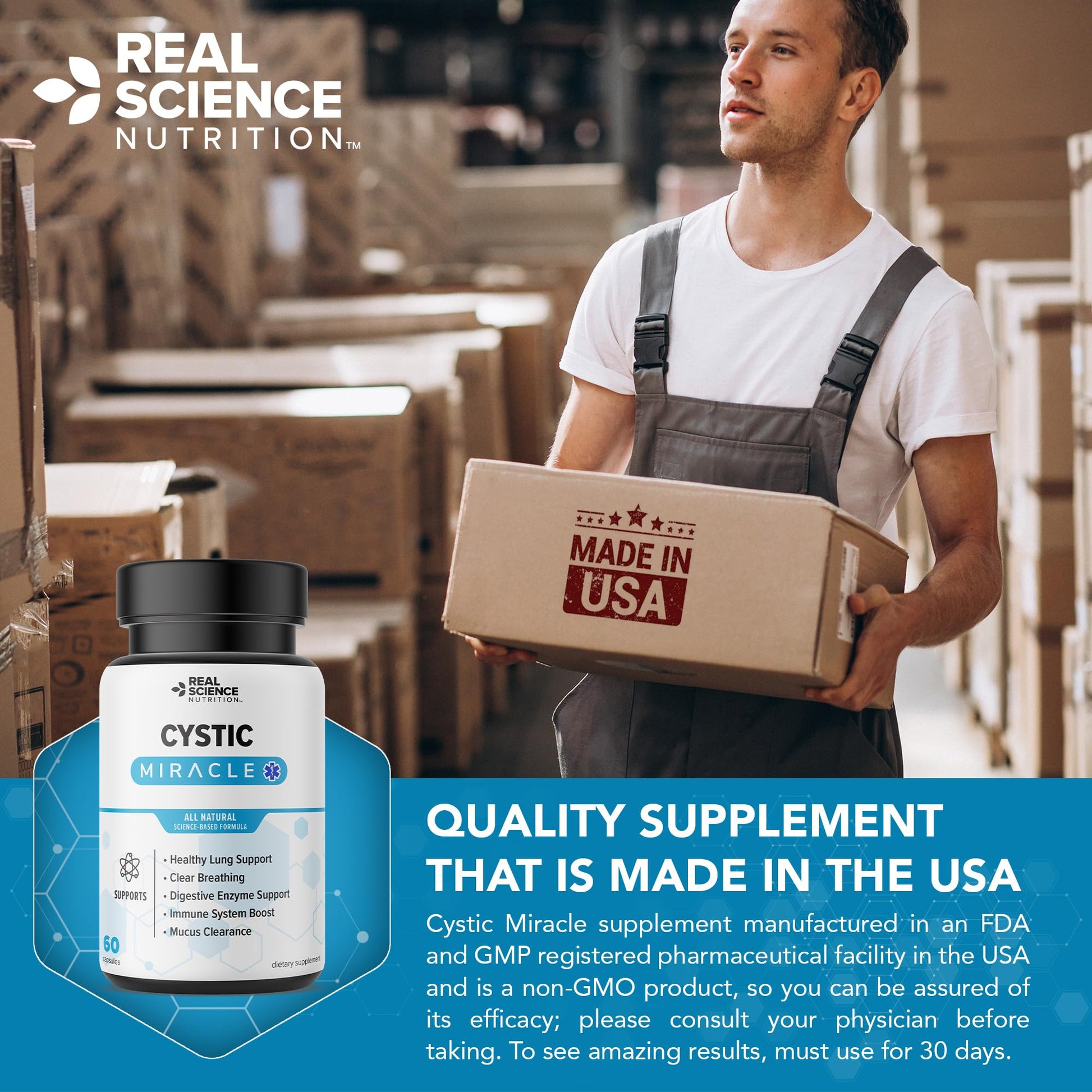 Real Science Cystic Miracle - Lung Support Supplement for Breathing Support and Mucus Clearance – with Vinitrox & GABA to Help Clear Lungs and Aid Respiratory Health, Made in USA, 60 Caps Real Science NutritionBuy Supplements Australia