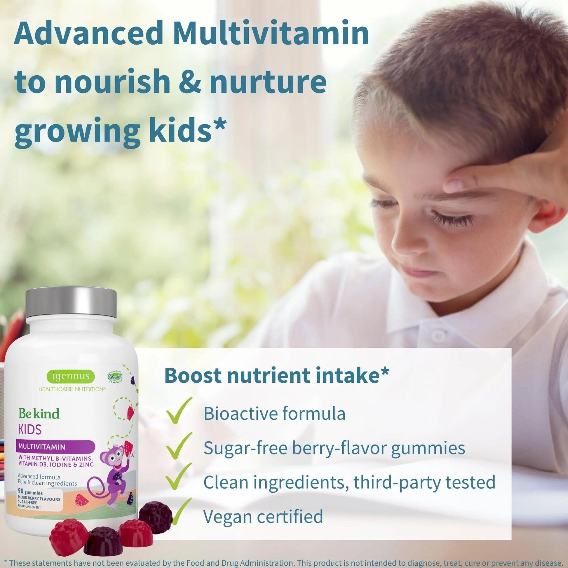 Igennus Methylated Kids Multivitamin Gummy, MTHFR, No Artificial Sweeteners or Flavors, Sugar Free, Age 4+, 90 Natural Berry Flavor Gummies Igennus Healthcare NutritionBuy Supplements Australia