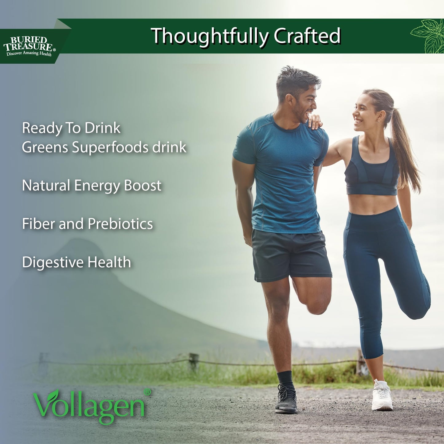 Buried Treasure Green20 Fusion – Superfood Blend with Vollagen for Skin, Hair, and Joint Support, Plant-Based, Vegan, Non-GMO Gluten-Free, Dairy-Free, Soy-Free, 32oz Liquid Buried TreasureBuy Supplements Australia