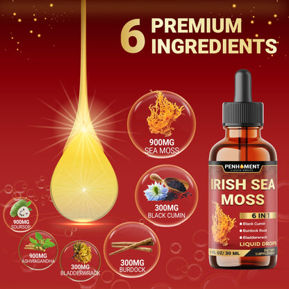 Penhoment 6in1 Sea Moss Drops with Black Seed Oil Irish Seamoss, Ashwagandha, Burdock Root & Bladderwrack - 1FL Oz - 30 Day Supply PenhomentBuy Supplements Australia