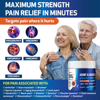 Pure Ease Arthritis Pain Relief Cream for Back 3 in 1 Maximum Instant Relief 2 OZ - Fast-Acting Muscle Pain Cream Extra Strength Joint & Knee - Powerful Formula for Neck Shoulder & Lower Back Pure EaseBuy Supplements Australia