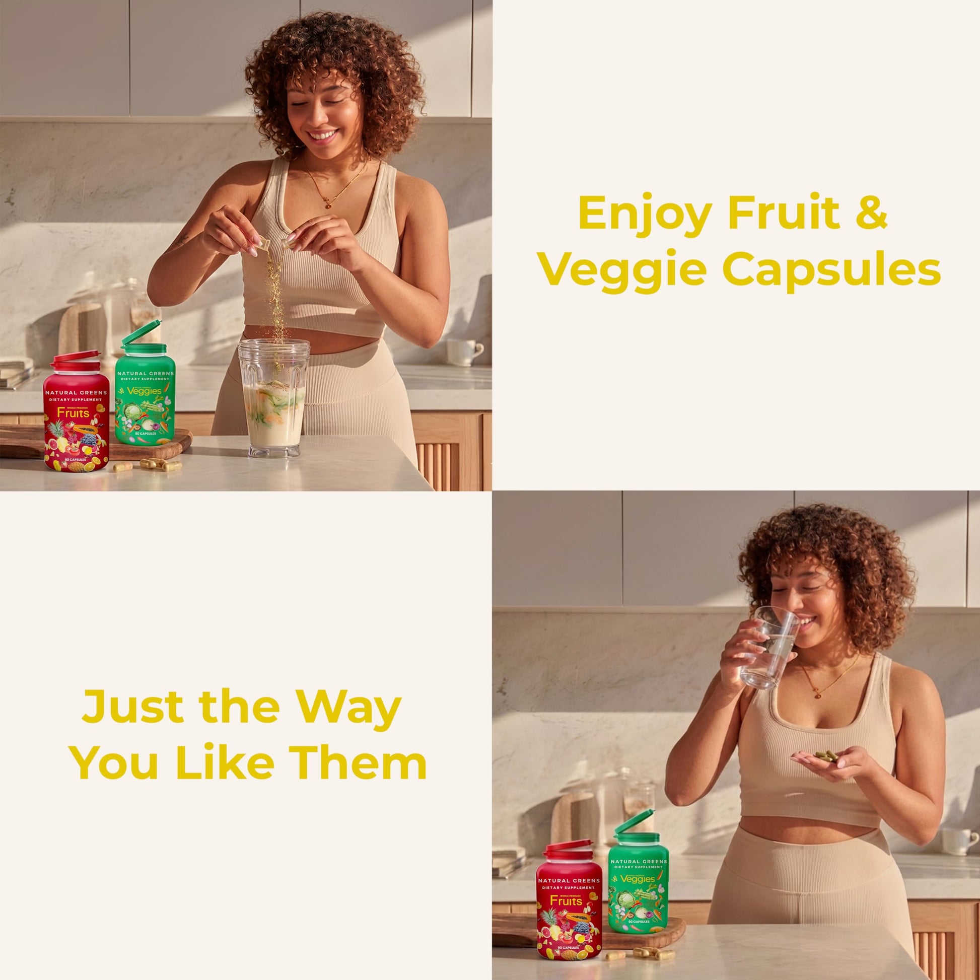 Fruits and Veggies Whole Produce Dietary Supplement with Superfood Fruits and Vegetables for Men, Women and Kids, 90 Fruit Capsules, 90 Veggie Capsules - 1 Set NATURAL GREENSBuy Supplements Australia