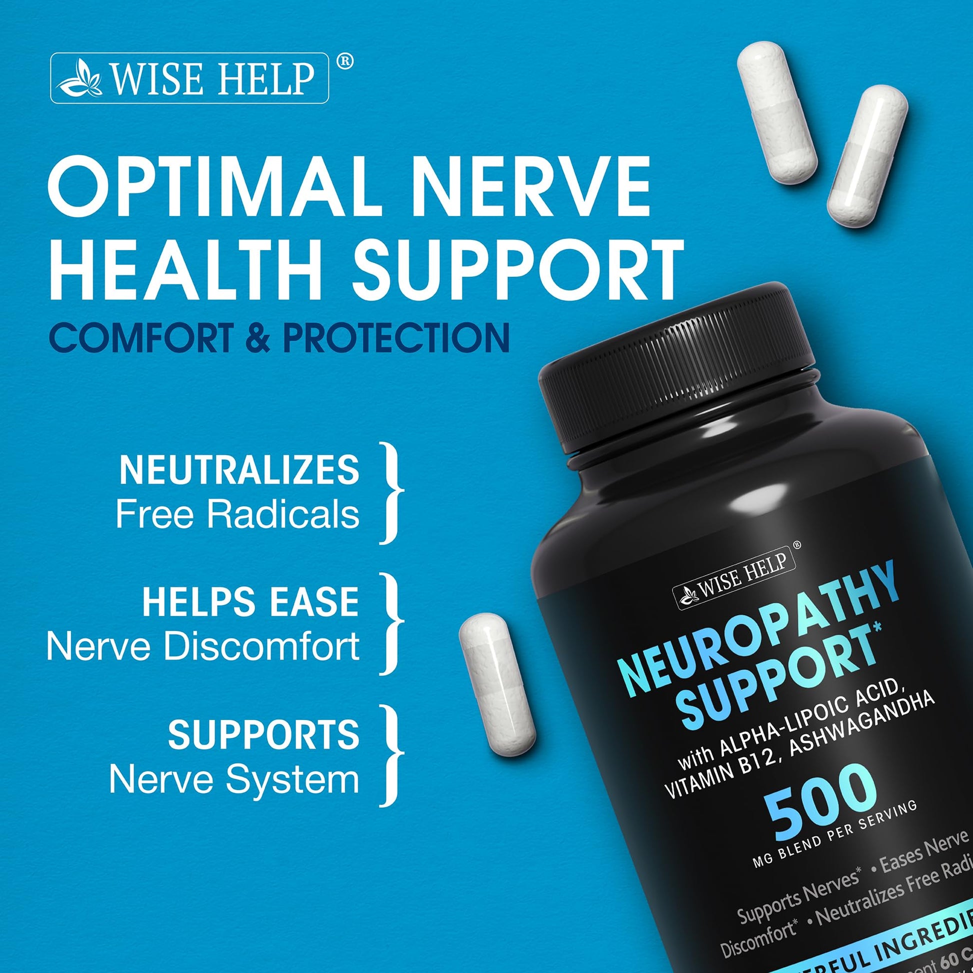 Neuropathy Support Natural Nerve Discomfort Relief - Made in USA - Nerve Antioxidant for Trigeminal Neuralgia, Diabetic & Peripheral Neuropathy - Hands, Neck, Feet & Toes Treatment Formula - 60 Caps WISEHELPBuy Supplements Australia