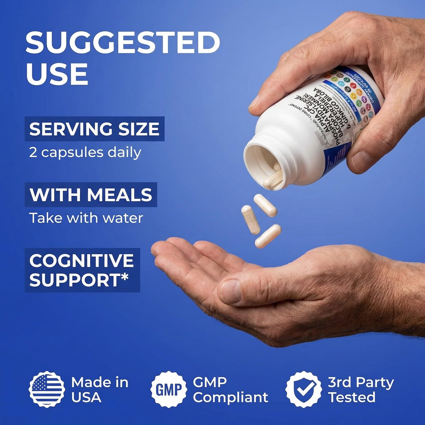 Brain Supplement Alpha GPC 300mg Phosphatidylserine Bacopa Monnieri Ginkgo Biloba Lions Mane Huperzine A L-Theanine NAC Nootropic Memory Focus Cognitive Support Vitamins B C D E 60 Capsules USA Clean NutraceuticalsBuy Supplements Australia
