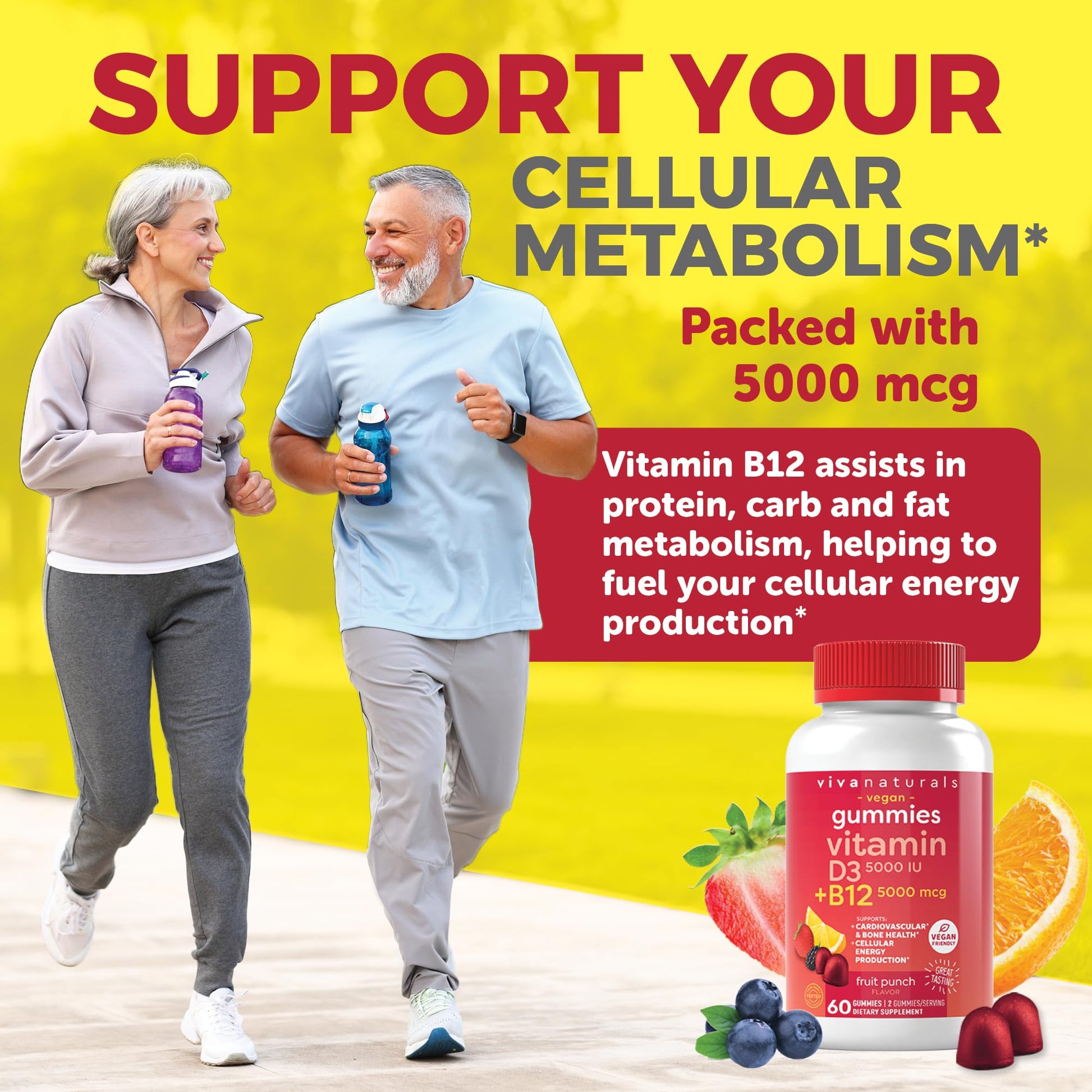 Viva Naturals Plant-Based B12 Gummies with Vitamin D3 - Chewable 5000mcg B12 Viva NaturalsBuy Supplements Australia