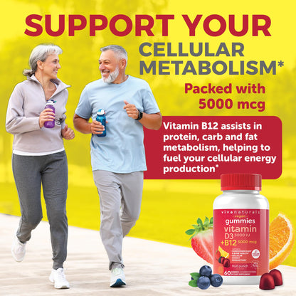 Viva Naturals Plant-Based B12 Gummies with Vitamin D3 - Chewable 5000mcg B12 Viva NaturalsBuy Supplements Australia