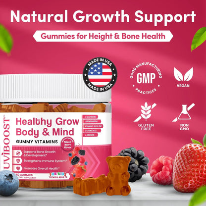NUVIBOOST Healthy Grow Height Growth Gummies Rich in Calcium, Vitamins C, D3, K2, L-Arginine, Ashwagandha, and Others NUVIBOOST