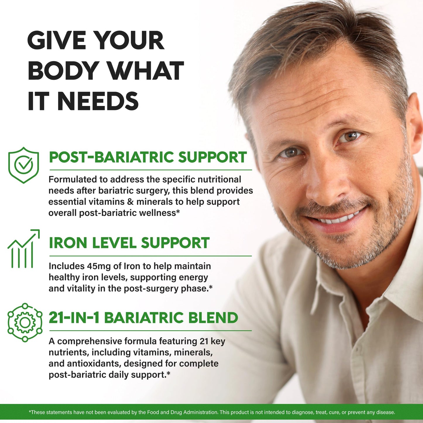 Bariatric Multivitamin - 45 mg Iron Supplements - Made in USA - for Women & Men - All-in-One, 21 Essential Vitamins - Gastric Sleeve Support