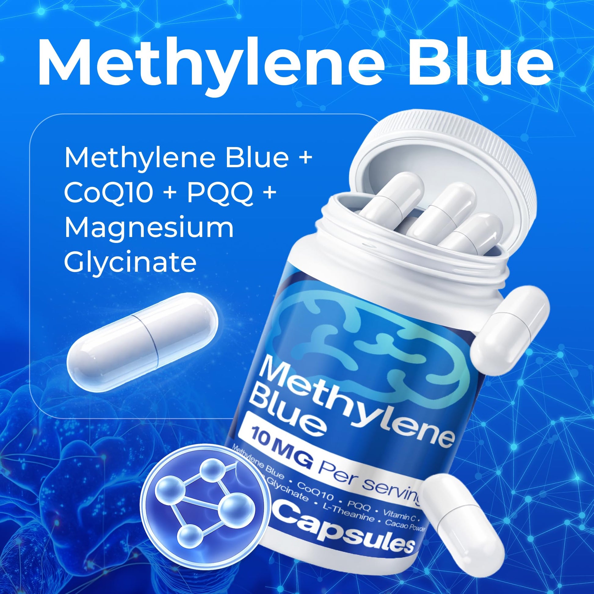 FitVitality Methylene Blue Capsules – Formulate CoQ10, PQQ, Vitamin C, L-Theanine, Cacao – 120 Vegan Capsules per Bottle – No Flavor, Easy Daily Use FitVitalityBuy Supplements Australia