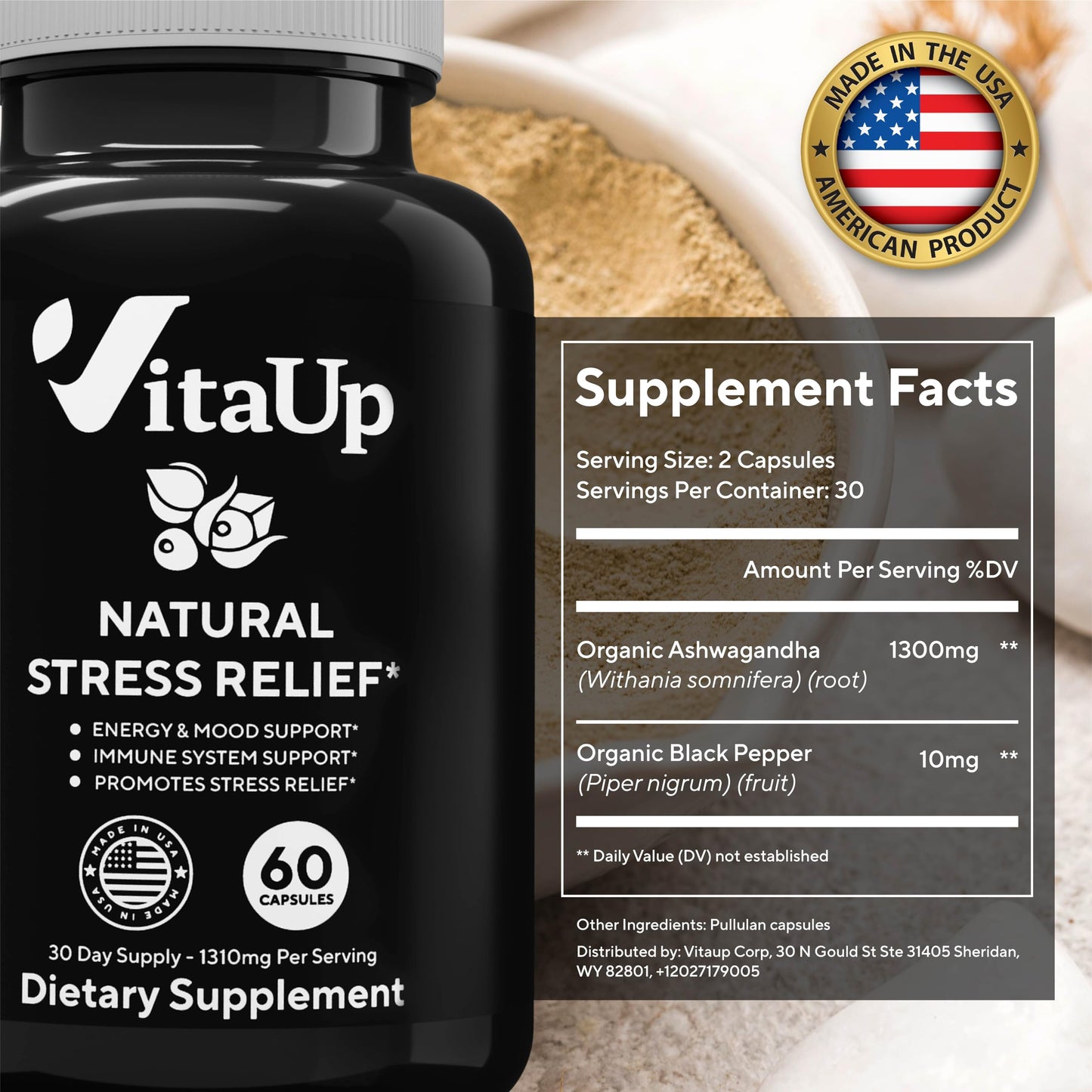 VitaUp Organic Ashwagandha Capsules 1310 mg - USA Made Ashwagandha Supplements VitaUpBuy Supplements Australia