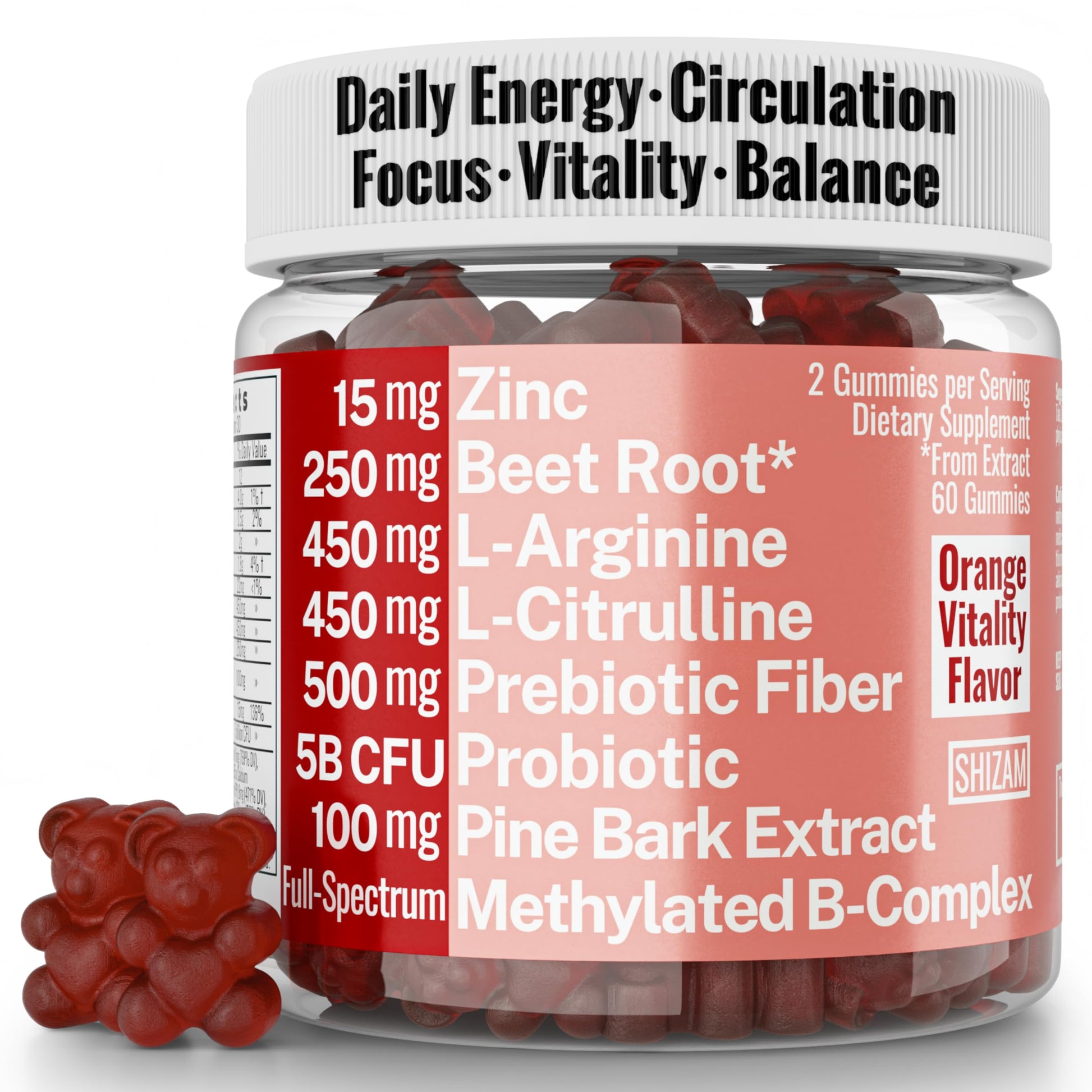 Pine Bark Extract L-Arginine L-Citrulline Beetroot Probiotic Fiber Methylated B Complex Zinc Gummies for Women Men Adults Kids w. Chicory Root Inulin 5-MTHF B6 P5P Powder Capsule Pill Supplement Alt SHIZAMBuy Supplements Australia