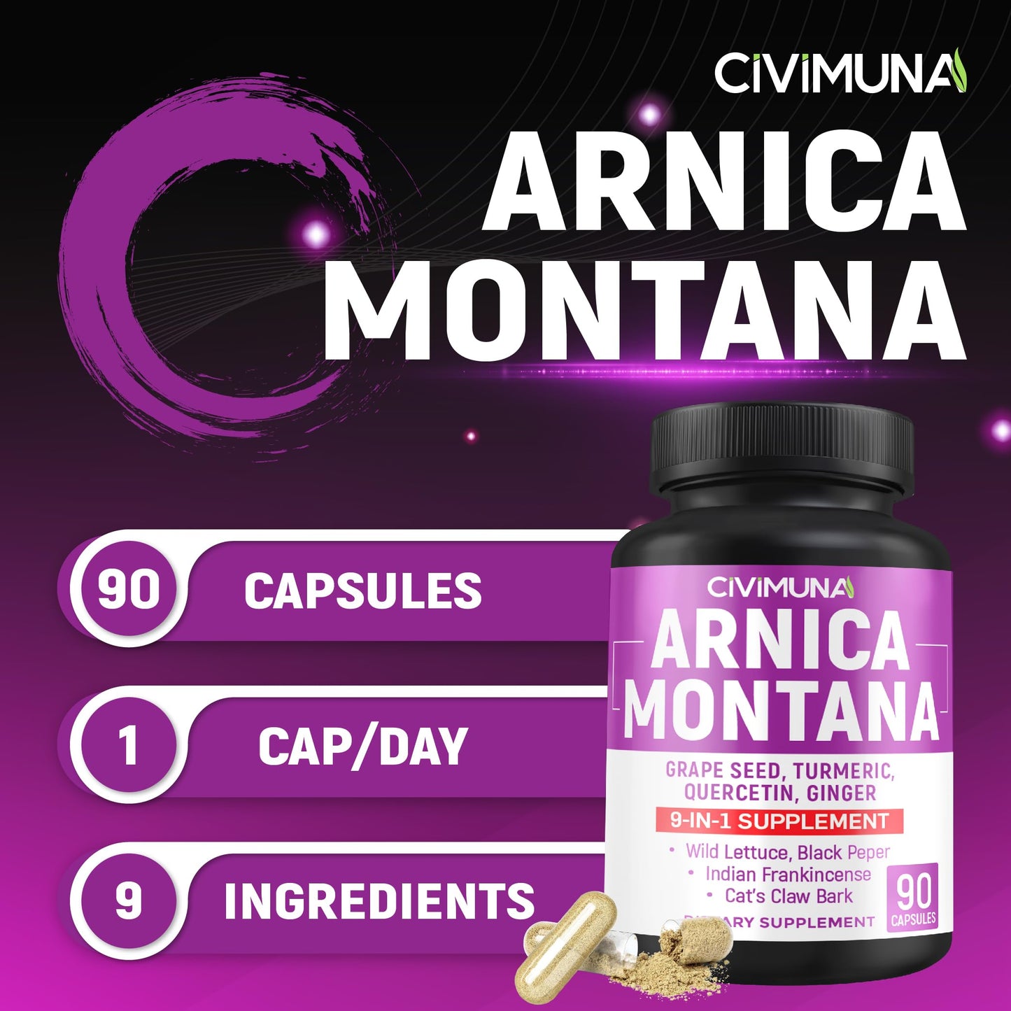 Arnica Capsules with Arnica, Grape Seed, Turmeric and More - 90 Capsules for 3 Months Supply CIVIMUNABuy Supplements Australia