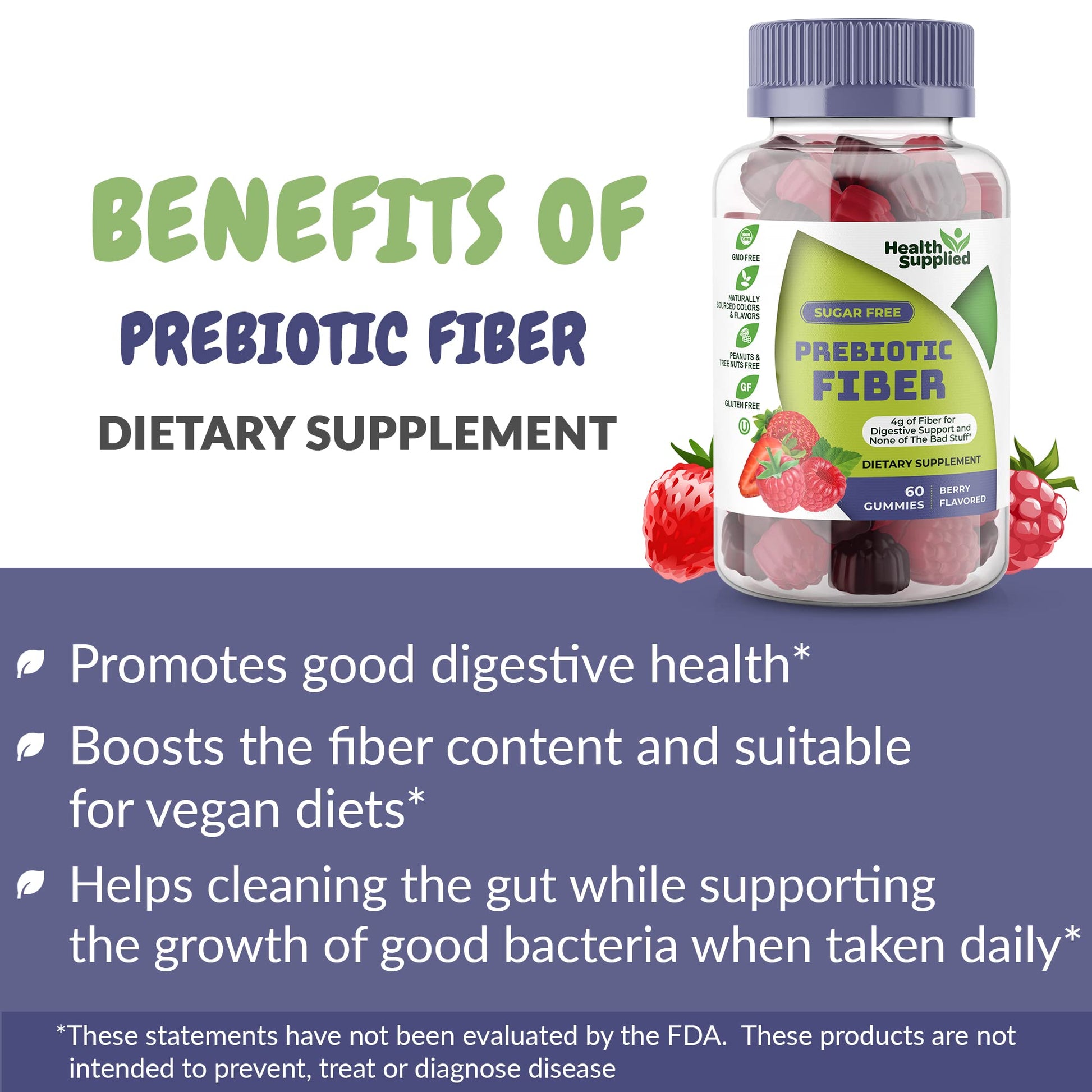 Fiber Prebiotic Gummies Sugar Free, Keto Friendly | Gut Cleansing, Digestive Health Regularity Health SuppliedBuy Supplements Australia