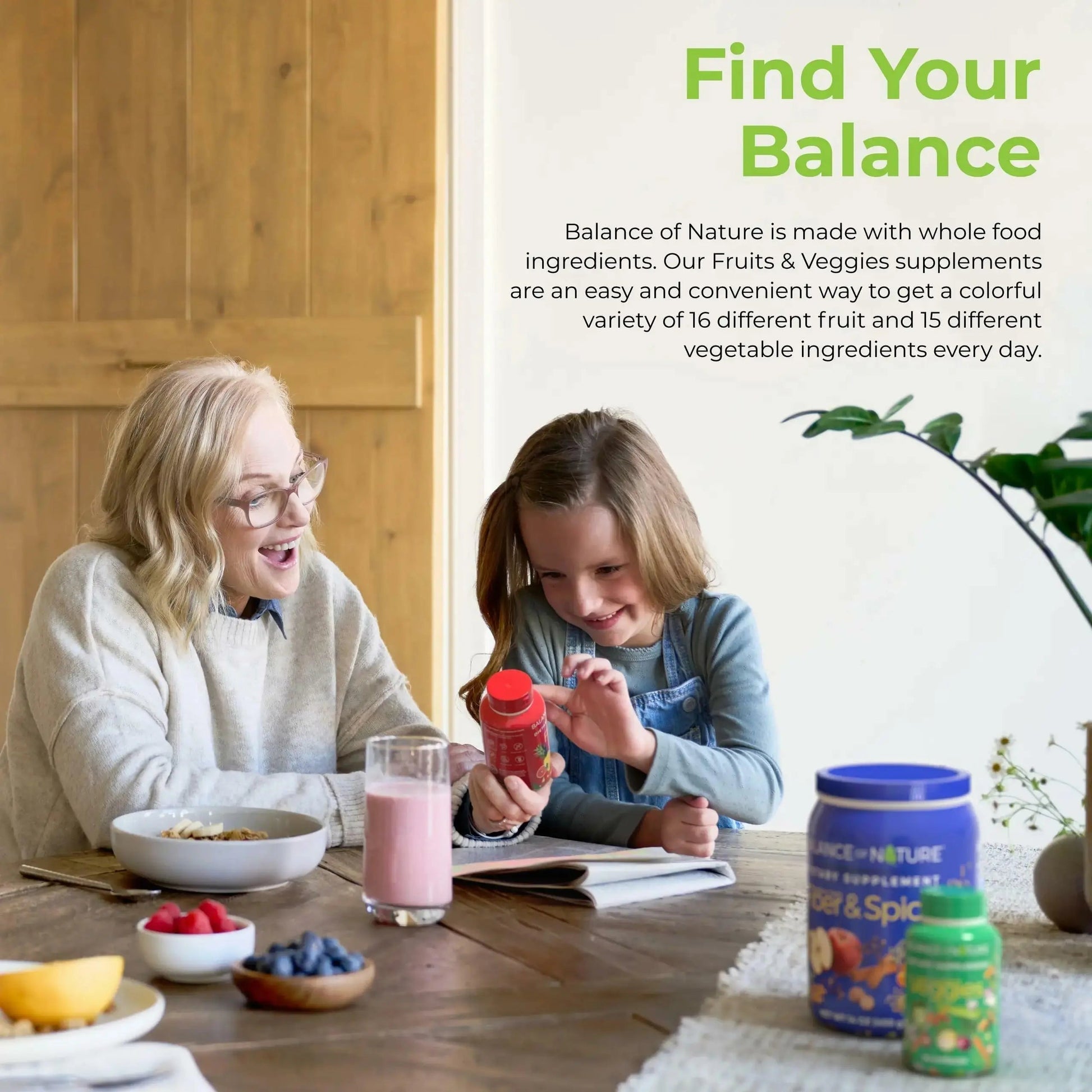 Balance of Nature Fruits & Veggies Supplements - Whole Fruit and Vegetable Ingredients for Women, Men, and Kids - 90 Fruits Capsules, 90 Veggies Capsules - 2 Sets Balance of Nature