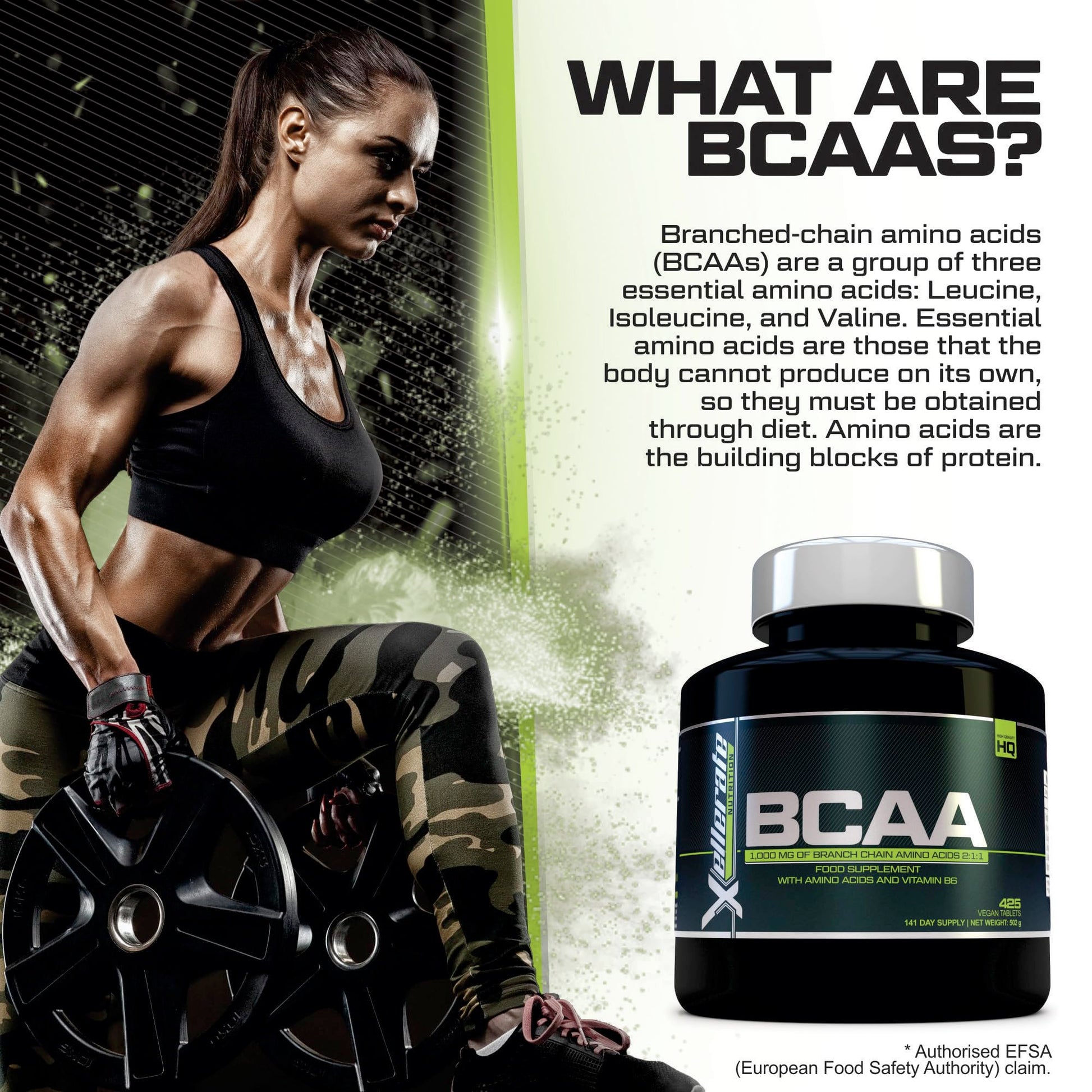 BCAA 1000mg - 425 Vegan Tablets - 3000mg Daily Serving - 141 Day Supply - 2:1:1 BCAAs Xellerate NUTRITIONBuy Supplements Australia