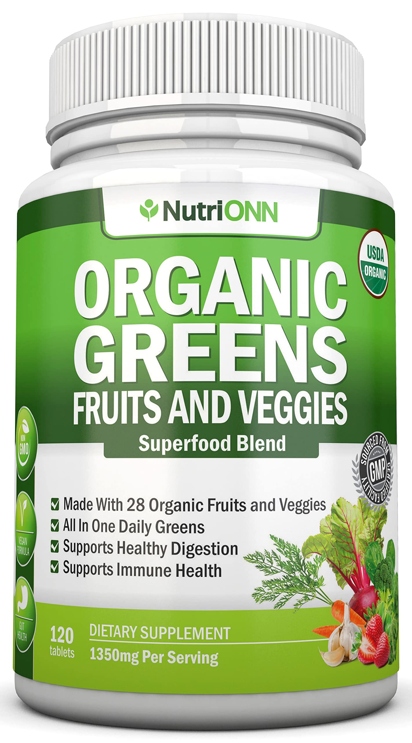 Organic Super Greens Capsules - Fruit And Vegetable Supplements - 120 Count - 28 USDA Organic & Vegan Premium Ingredients - Superfood Blend For Immune Health, Digestion & Energy - Whole Food Vitamins NutriONNBuy Supplements Australia