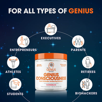 Genius Consciousness, Super Nootropic Brain Supplement Powder, Watermelon The Genius BrandBuy Supplements Australia
