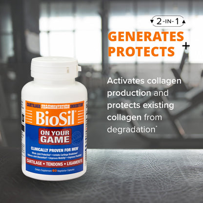 Biosil On Your Game - 60 Veggie Capsules, Pack of 2 - with Patented ch-OSA Complex - Increase Collagen Production for Joint Pain Relief, Flexibility & Range of Motion - GMO Free - 60-Day Supply BiosilBuy Supplements Australia