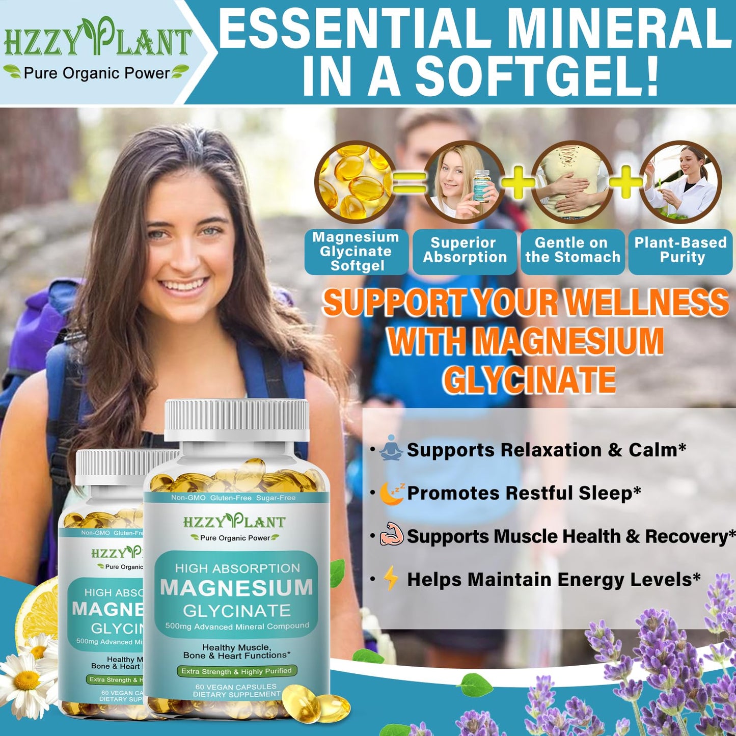 Magnesium Glycinate 500mg Softgels, High Absorption Magnesium Supplement Softgel Capsules for Muscle, Heart, Sleep & Bone Support, Stress Relief, Nerve Health & Metabolism, Non-GMO, 2 Month Supply HZZYPLANTBuy Supplements Australia