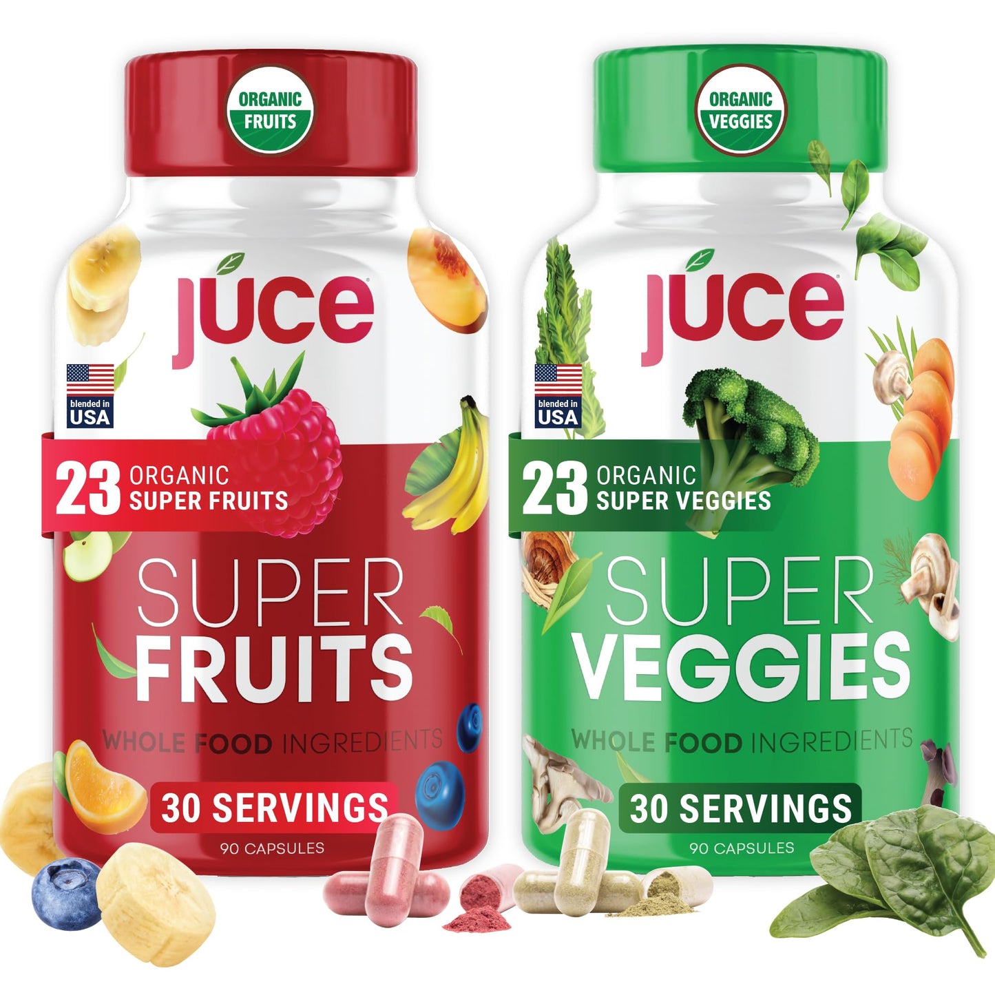 Juce Original Formula - Organic Super Fruit & Veggies Supplement - Gluten/Gelatin Free, Soy Free & Vegan- Reds & Greens Superfood Capsules- 23 Fruits & 23 Vegetables (180 Count)- By Terra Kai Organics Terra Kai OrganicsBuy Supplements Australia