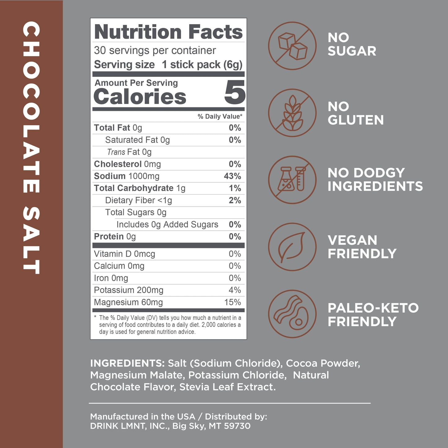 LMNT Zero-Sugar Electrolytes - Hot Chocolate Salt - Hydration Powder Packets Drink LMNTBuy Supplements Australia