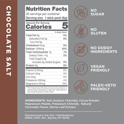 LMNT Zero-Sugar Electrolytes - Hot Chocolate Salt - Hydration Powder Packets Drink LMNTBuy Supplements Australia